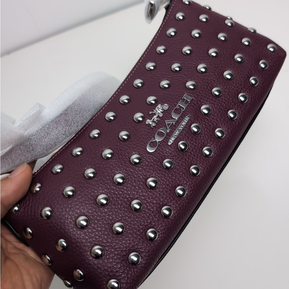 Coach Deep Berry Studded Rivet Shoulder Bag - Picture 3 of 5
